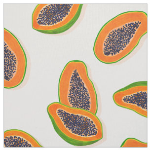 Tecido Padrão de Frutas de Verão e de Papaya Tropical