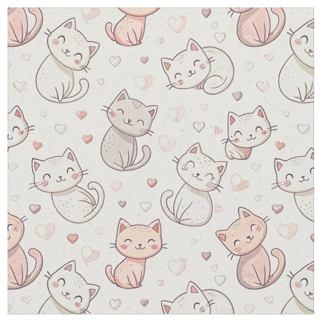 Tecido Padrão de Gatinho Chibi Fofo - Arte de Design de D (Detalhe)