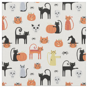 Tecido Padrão de Gato de Halloween Spooky