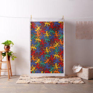 Tecido Padrão de Geckos Mosaicos - Cor da Terra