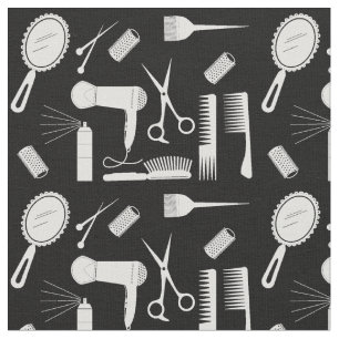 Tecido padrão de hairstylist preto e branco