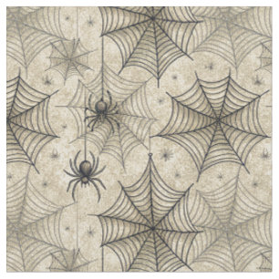 Tecido Padrão de Halloween de Aranhas e Teias Vintage