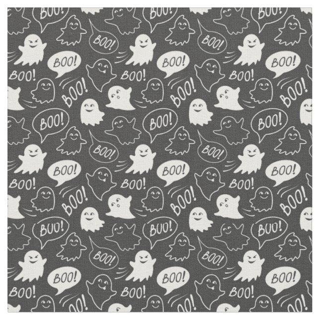 Tecido Padrão de Halloween de Portas Cutas B&W (Detalhe)
