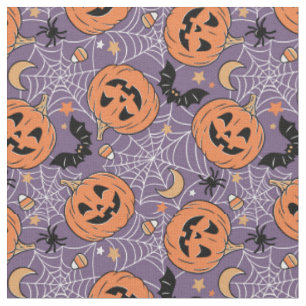Tecido Padrão de Halloween do Jack-O-Lanterna Roxo
