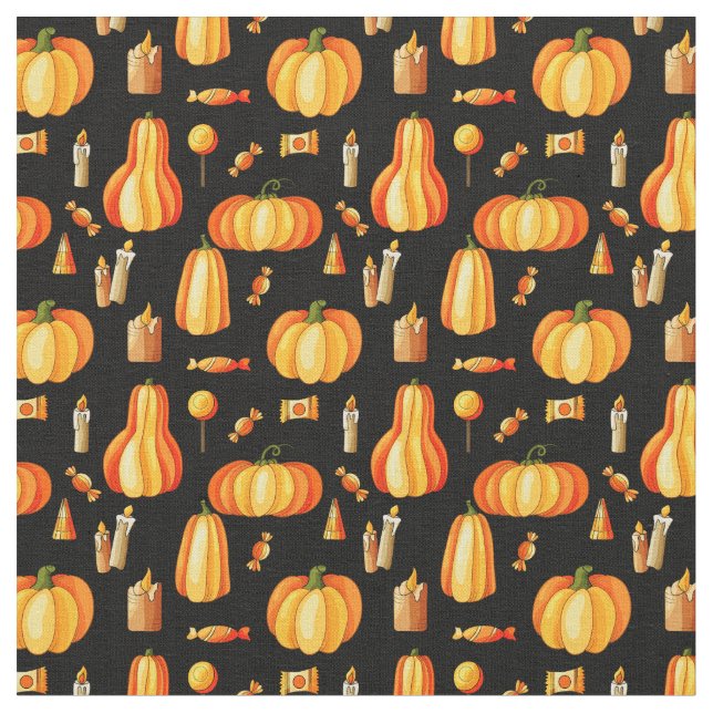 Tecido Padrão de Halloween, Pumpkins Laranja, Adi e Vela (Detalhe)