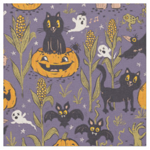 Tecido Padrão de Halloween retrô no estilo de desenho ani