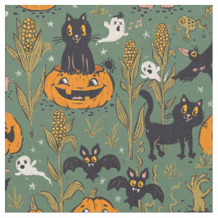 Tecido Padrão de Halloween retrô no estilo de desenho ani