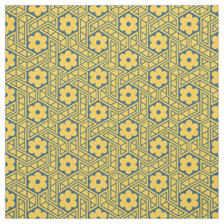 Tecido Padrão de Hexágono de Flor Retro - Amarelo e Azul