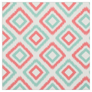 Tecido Padrão de Ikat Coral e Aqua Modern