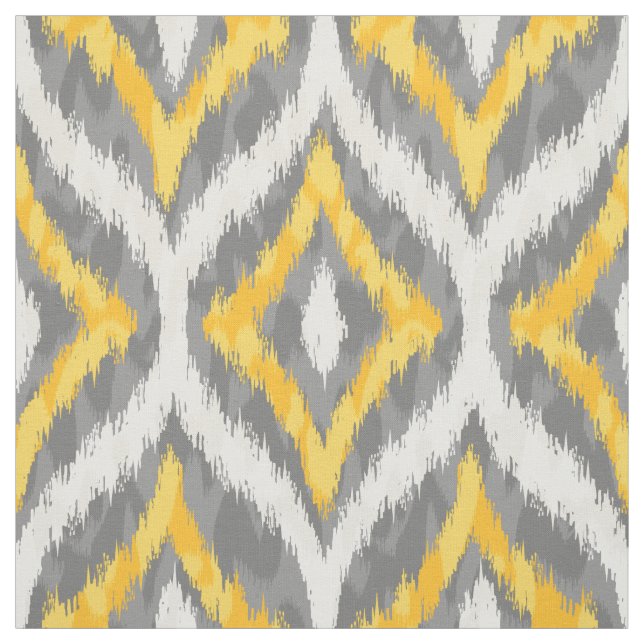 Tecido Padrão de Ikat do Quatrefoil Branco e Amarelo e Ci (Modelo)