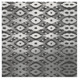 Tecido Padrão de Ikat Preto Glitter Silver Boêmiano Moder