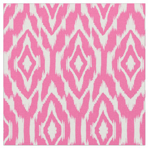Tecido Padrão de Ikat Rosa Quente e Branco