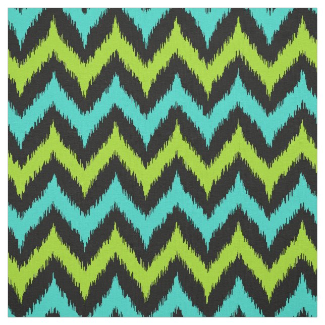 Tecido Padrão de Ikat Zigzag preto, turquesa e verde (Modelo)