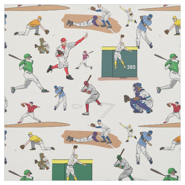 Tecido Padrão de Ilustrações de Jogadores de Basebol Dive (Modelo)