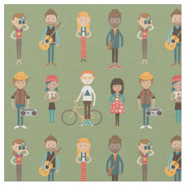 Tecido Padrão de Ilustrações de Pessoas de Cartoons da an