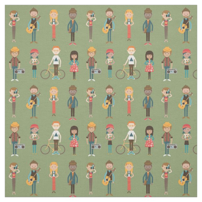 Tecido Padrão de Ilustrações de Pessoas de Cartoons da an (Modelo)