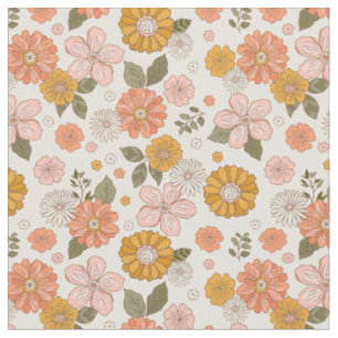 Tecido Padrão de Jardim de Flor Rosa e Laranja