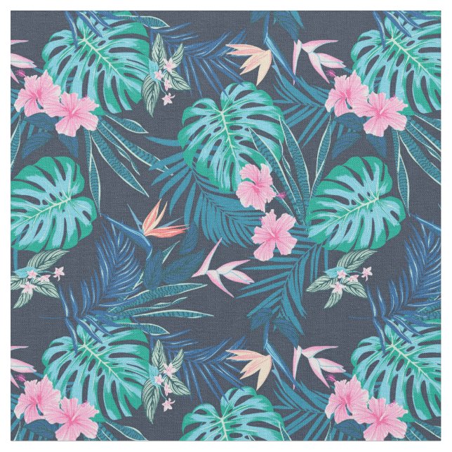 Tecido Padrão de Jardim de Flor Tropical Azul (Detalhe)