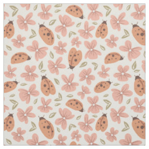 Tecido Padrão de Joaninha Floral Flores Rosa Feminino