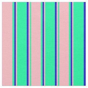 Tecido Padrão de linha verde, Rosa claro e azul