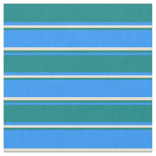 Tecido Padrão de Linhas/Faixa Azul, Teal e bege (Detalhe)
