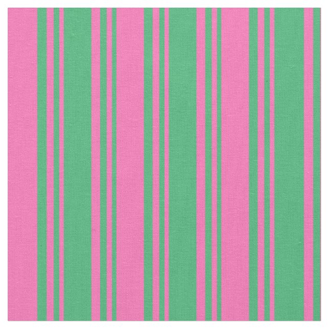 Tecido Padrão de Linhas/Listras Verdes do Mar e Rosa Quen (Detalhe)