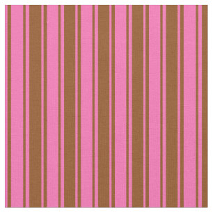 Tecido Padrão de Linhas Rosa Quente e Castanho