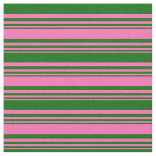 Tecido Padrão de Linhas/Stripes Verdes Rosa-Quente e Escu