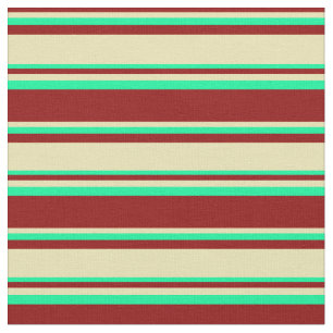Tecido Padrão de Linhas/Stripes Vermelhos, Tan e Verdes