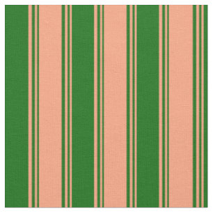 Tecido Padrão de Linhas Verde Escuras e Salmão Claro