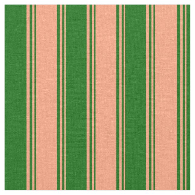 Tecido Padrão de Linhas Verde Escuras e Salmão Claro (Detalhe)