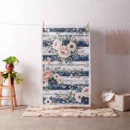 Tecido Padrão de Listra Floral Azul Marinho em Aquarela