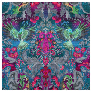 Tecido Padrão de luxo floral azul-de-pássaro-lux