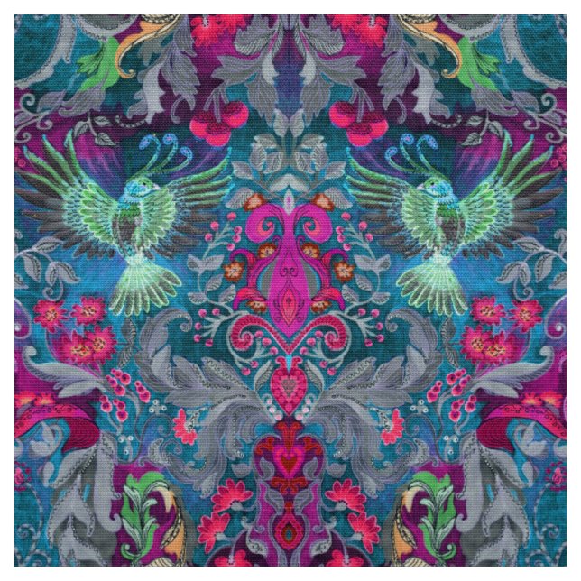 Tecido Padrão de luxo floral azul-de-pássaro-lux (Modelo)