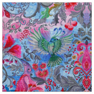 Tecido Padrão de luxo floral azul-de-pássaro-lux