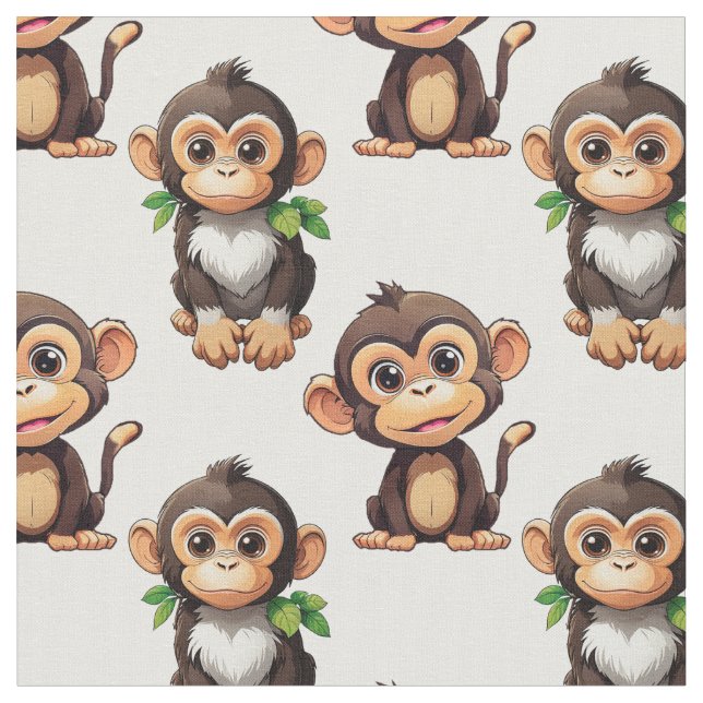 Tecido Padrão de Macaco em Branco  (Detalhe)