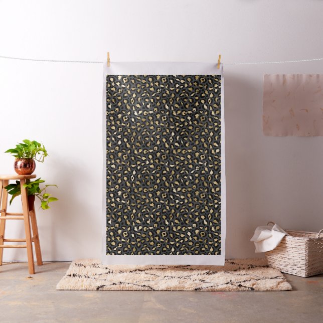 Tecido Padrão de Manchas de Leopardo Preto e Dourado (In Situ)