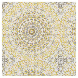 Tecido Padrão de Mandala Amarelo Dourado