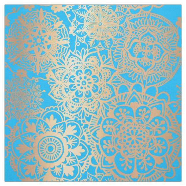 Tecido Padrão de Mandala Azul e Dourado (Modelo)