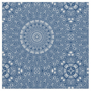 Tecido Padrão de Mandala Azul Índigo
