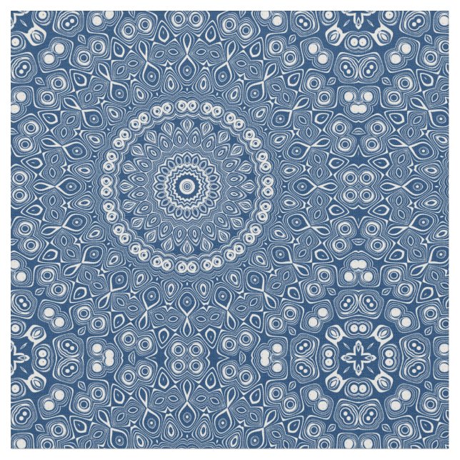 Tecido Padrão de Mandala Azul Índigo (Detalhe)