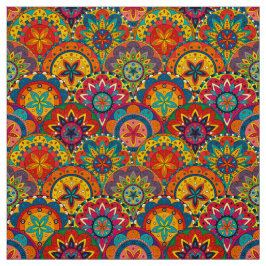 Tecido Padrão de Mandala Colorida Retroativa Funky