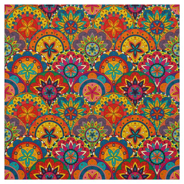 Tecido Padrão de Mandala Colorida Retroativa Funky (Modelo)