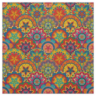 Tecido Padrão de Mandala Colorida Retroativa Funky