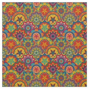 Tecido Padrão de Mandala Colorida Retroativa Funky