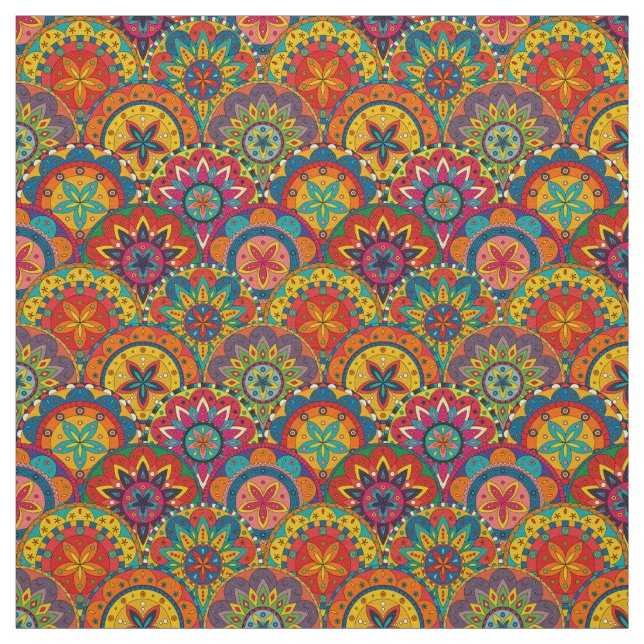 Tecido Padrão de Mandala Colorida Retroativa Funky (Modelo)