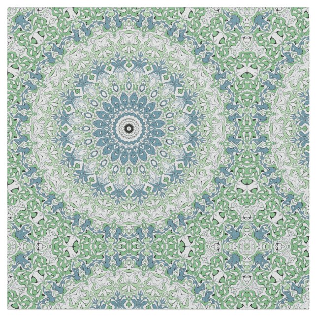 Tecido Padrão de Mandala Costeira Azul e Verde Marinho (Detalhe)