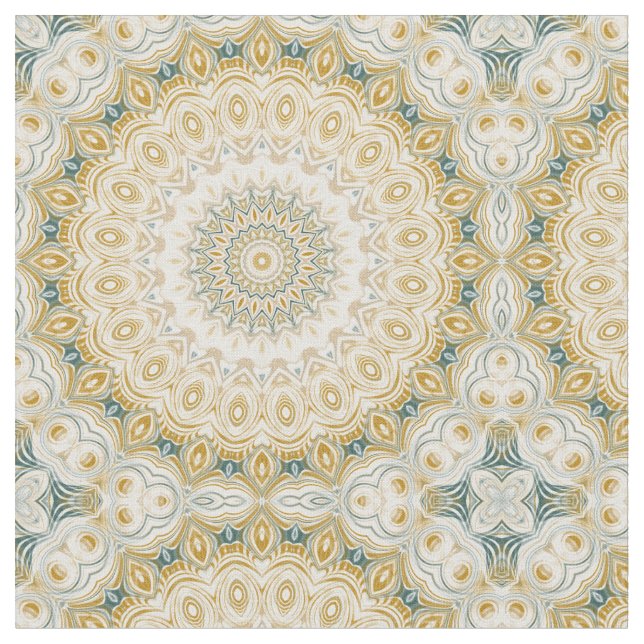 Tecido Padrão de Mandala Dourado e Branco com Acentos em  (Detalhe)