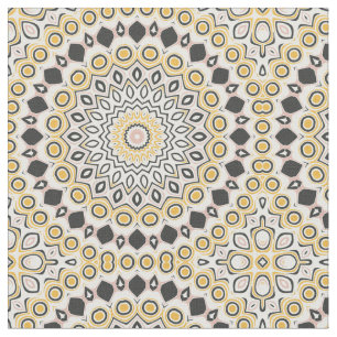 Tecido Padrão de Mandala Dourado e Carvão
