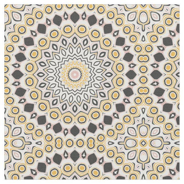 Tecido Padrão de Mandala Dourado e Carvão (Detalhe)